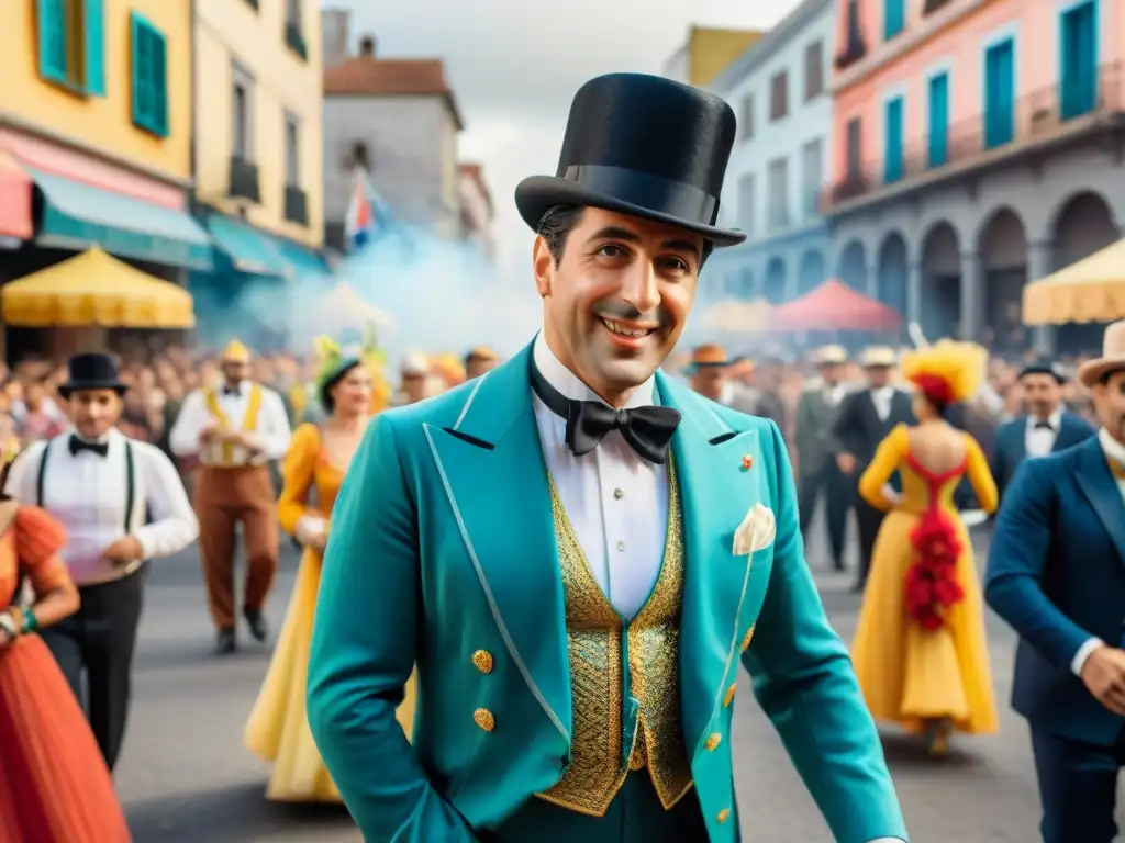 Vibrante desfile de Carnaval en Uruguay con Gardel observando