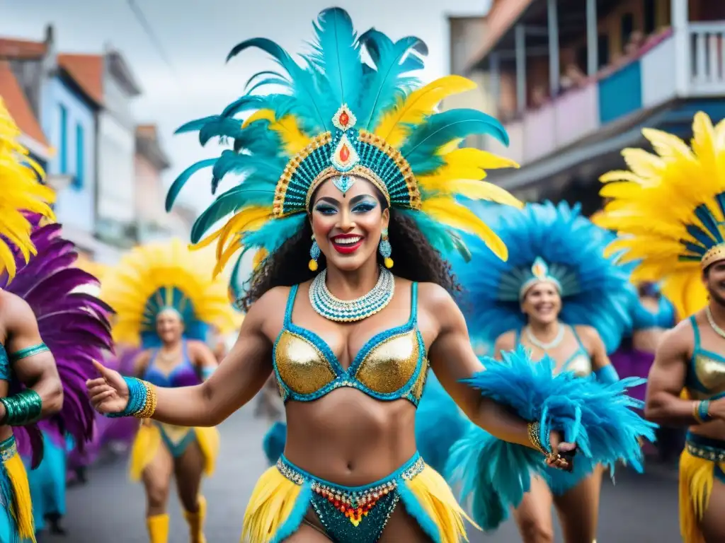 Un vibrante desfile de Carnaval en Uruguay con artistas adornados con superalimentos para potenciar su energía en el escenario