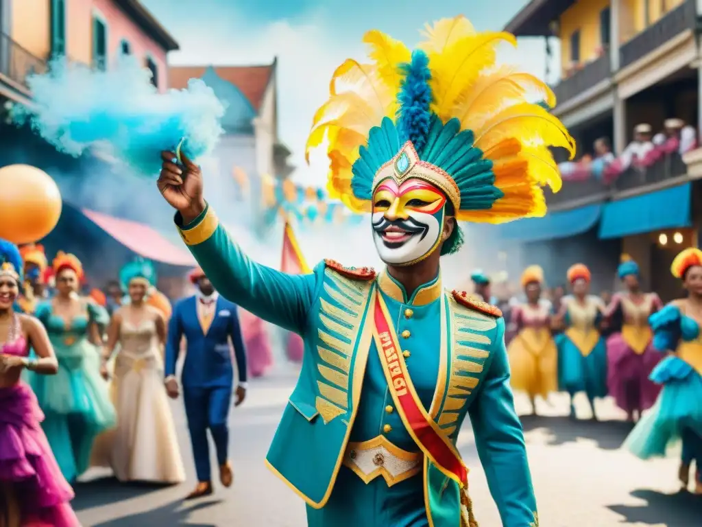 Vibrante desfile de Carnaval con artistas y carros de colores, reflejo de la creatividad de historias diseñadores artesanos carnaval