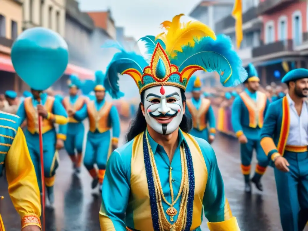 Deslumbrante desfile de Carnaval en Uruguay Vibrante desfile de Carnaval en Uruguay con carrozas, danzarines y espectadores