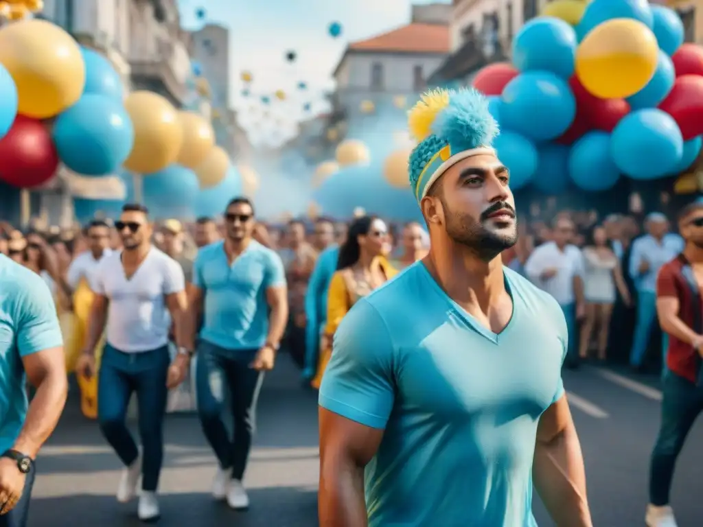 Vibrante desfile de carnaval en Uruguay con carrozas y bailarines