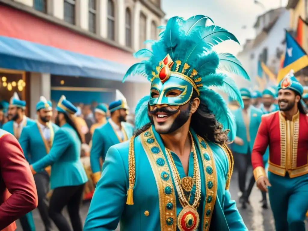 Vibrante desfile de Carnaval en Uruguay: coloridos trajes, máscaras y danzas