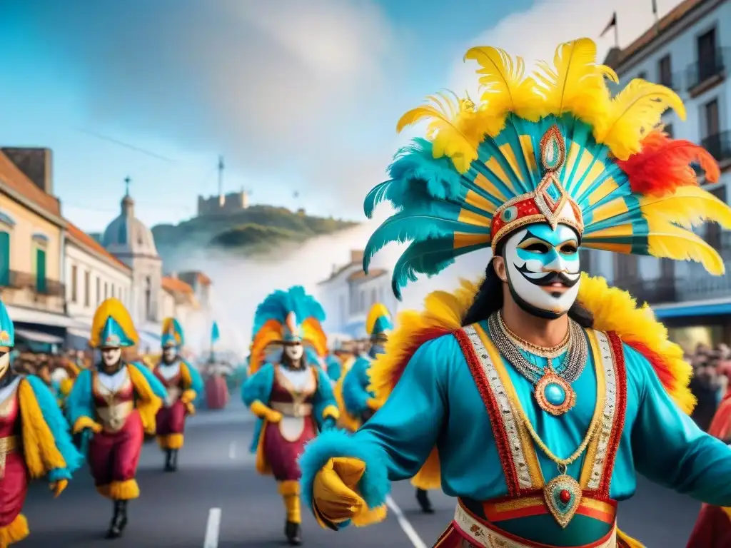 Un vibrante desfile de carnaval en Uruguay con danzantes y carrozas coloridas