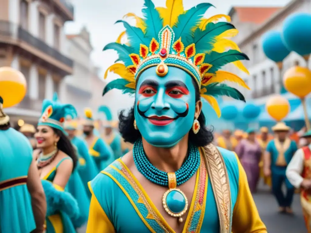 Un vibrante desfile de carnaval en Uruguay con diseños intrincados y coloridos