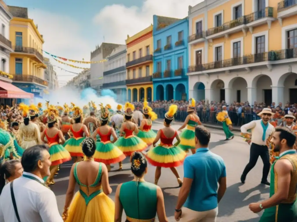 Un vibrante desfile de Carnaval en Uruguay, lleno de color y energía