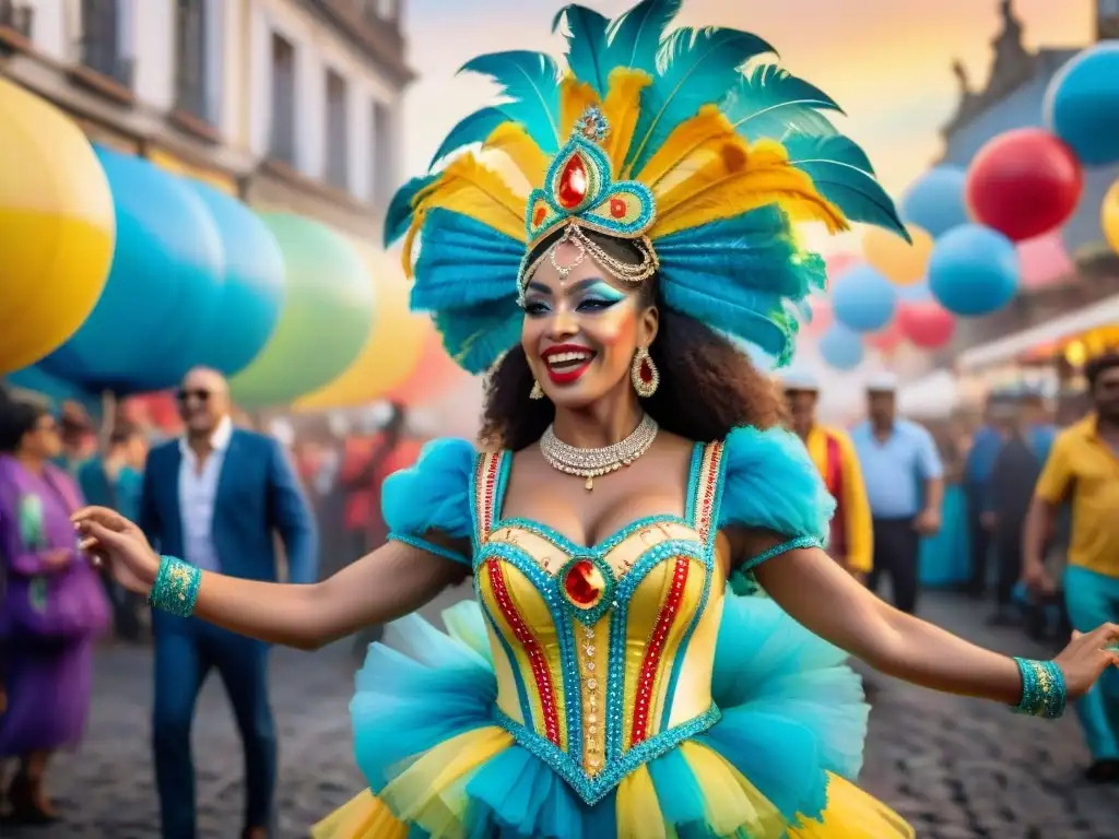 Vibrante desfile de Carnaval en Uruguay, lleno de color y alegría