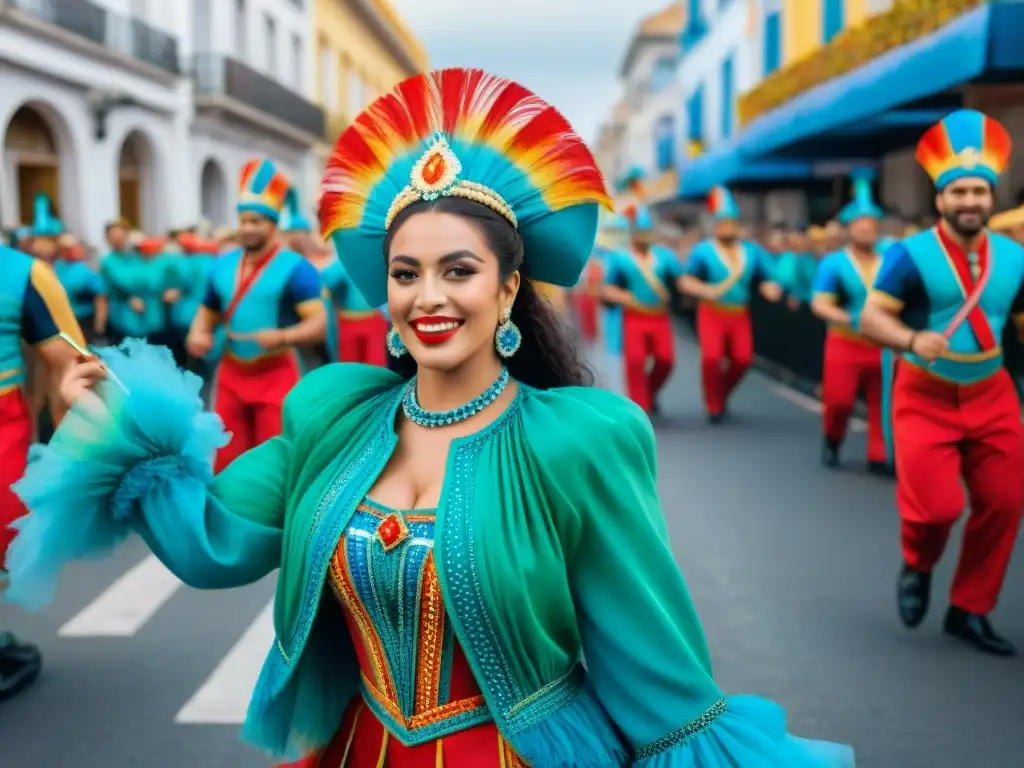 Vibrante desfile de Carnaval en Uruguay, lleno de color y alegría