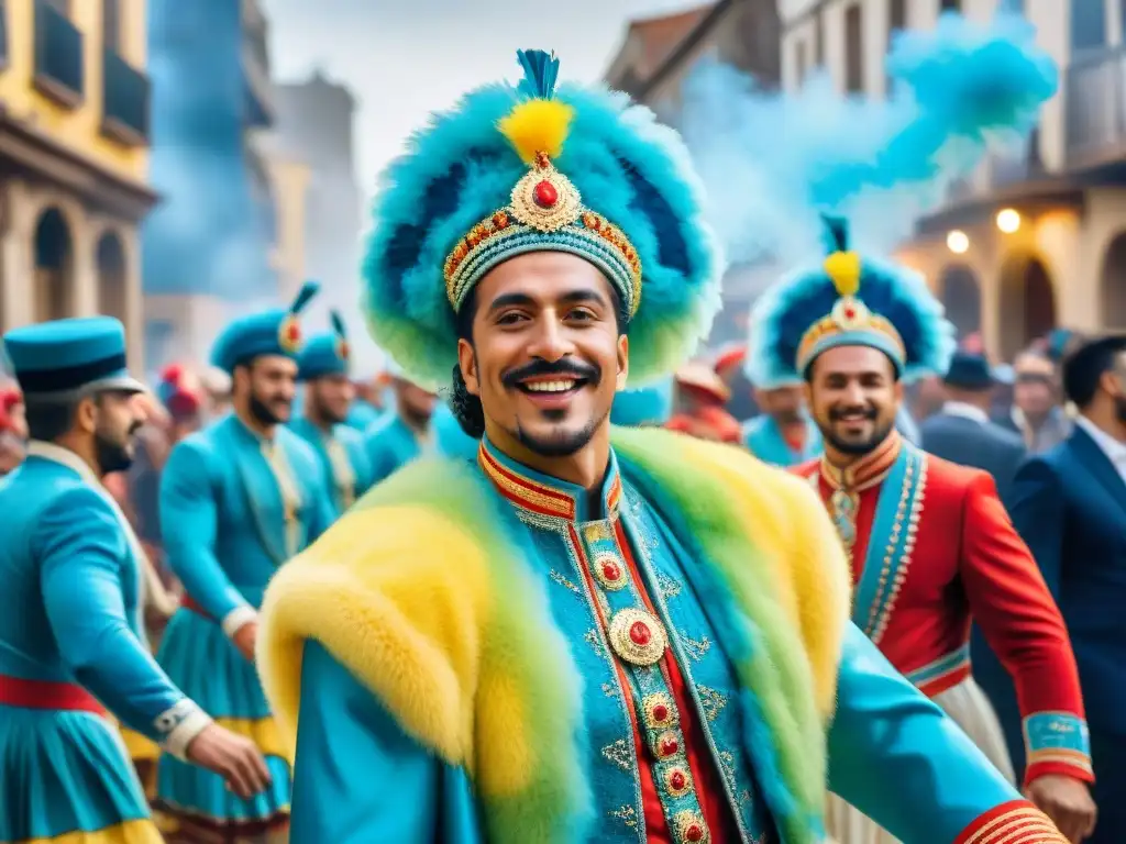 Un vibrante desfile de Carnaval en Uruguay, lleno de momentos espontáneos únicos y colores festivos