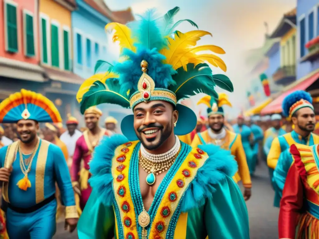 Un vibrante desfile de Carnaval con música como puente cultural, uniendo culturas en celebración alegre