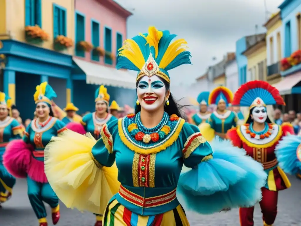 Vibrante desfile de Carnaval en Uruguay, destacando la rica herencia cultural y la energía festiva