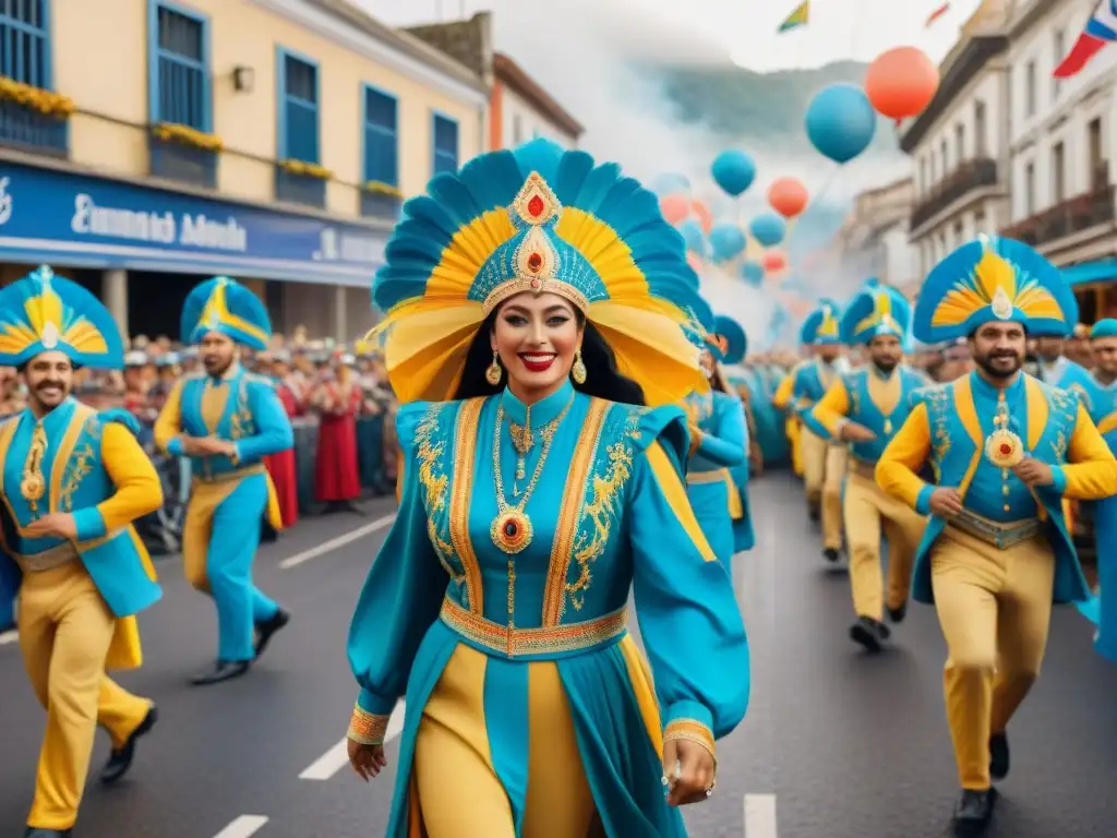 Vibrante desfile del Carnaval Uruguayo: coloridos trajes, música y lazos comunitarios en la calle