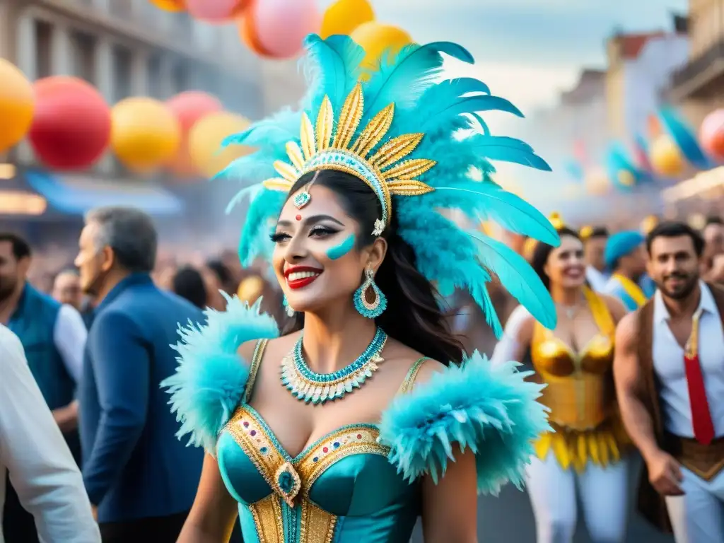 Un vibrante desfile del Carnaval Uruguayo festivales internacionales con detalles exquisitos y energía festiva