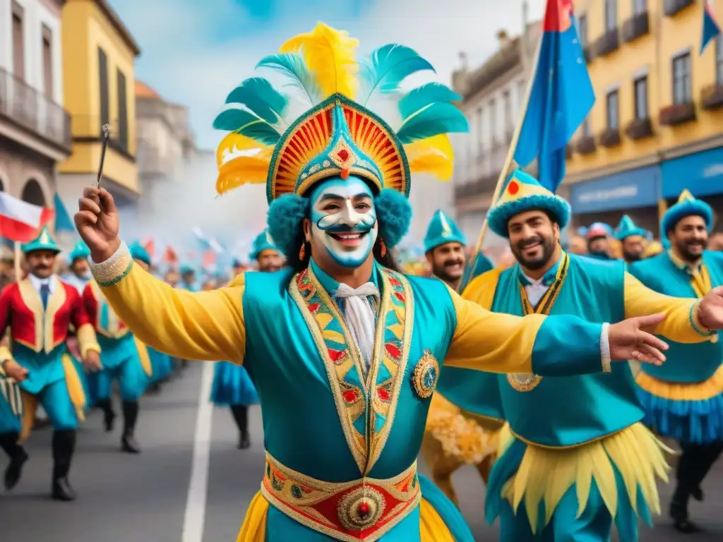 Un vibrante desfile de Carnaval Uruguayo con danzas y coloridos trajes