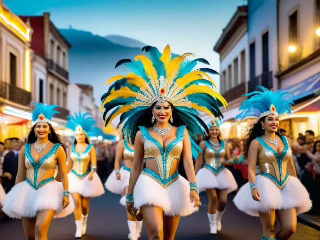 Un vibrante desfile de carnaval uruguayo con impacto tecnológico en comparsas, fusionando tradición y modernidad