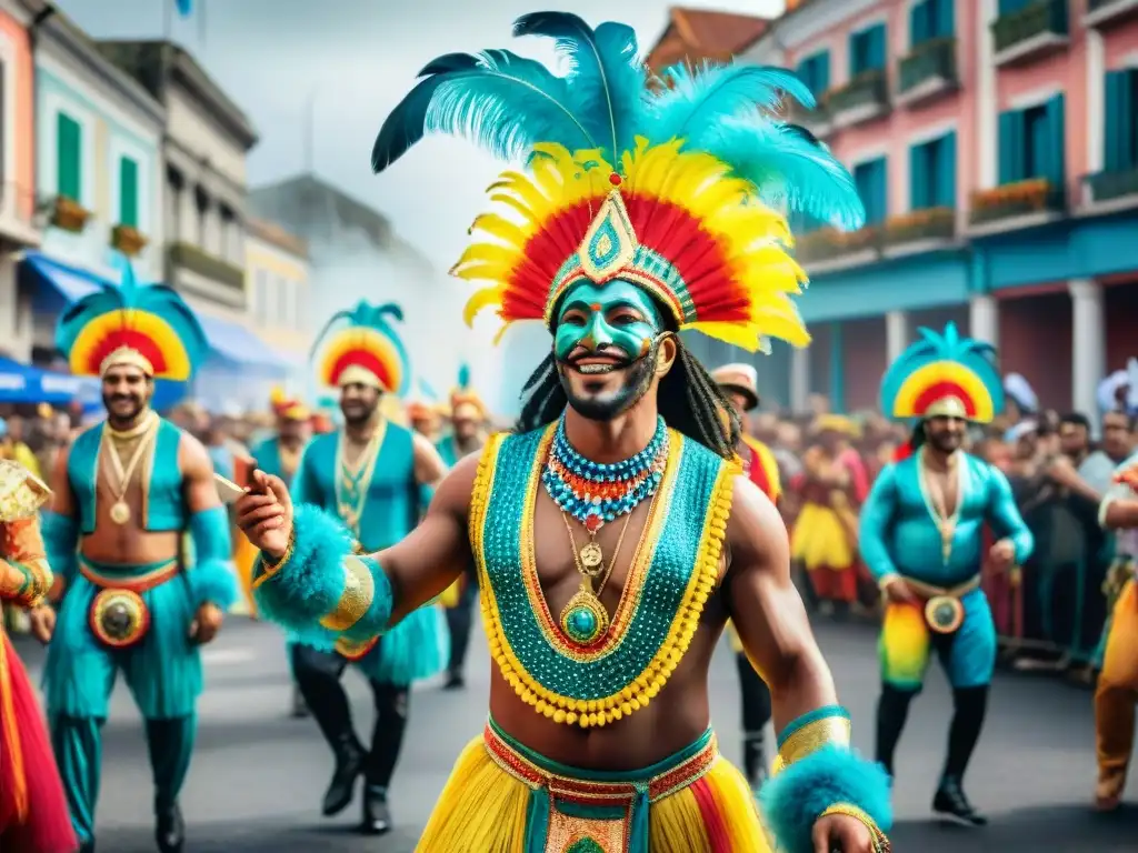 Vibrante desfile de Carnaval en Uruguay, resaltando los valores educativos en el evento