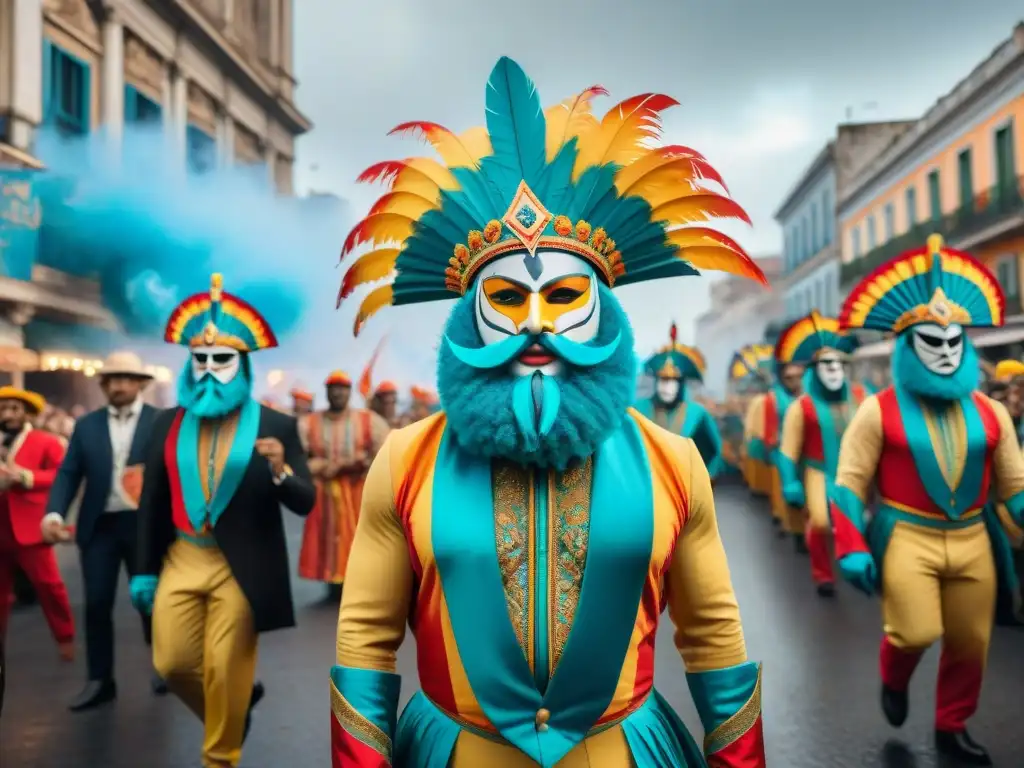 Vibrante desfile de carnaval en Uruguay con vestuario protesta social carnaval Uruguayo