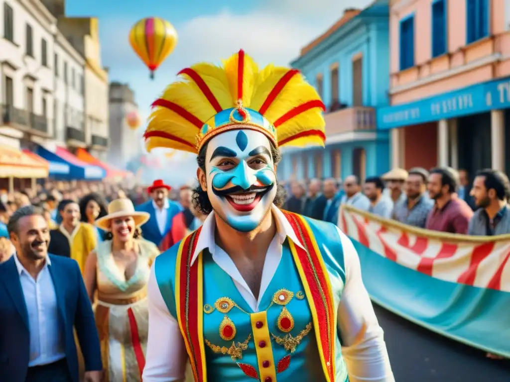 Vibrante desfile de murgas en el Carnaval Uruguayo, mostrando la importancia cultural y festiva