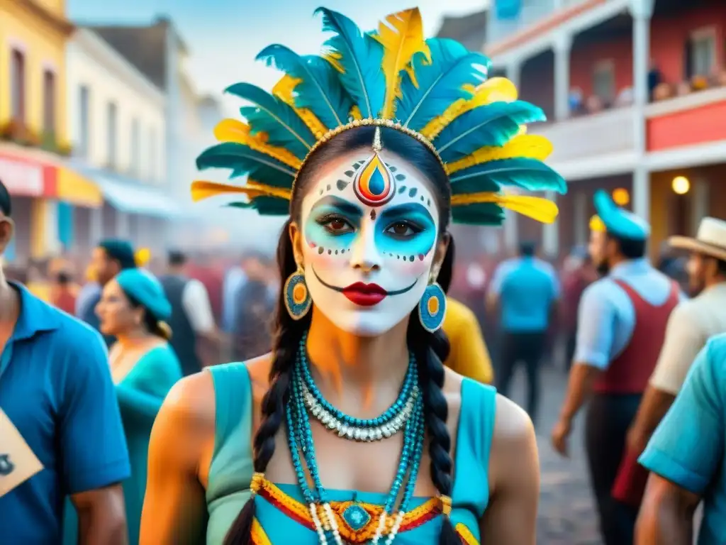 Un vibrante desfile de murgueros con trajes tradicionales y música en Carnaval Uruguayo