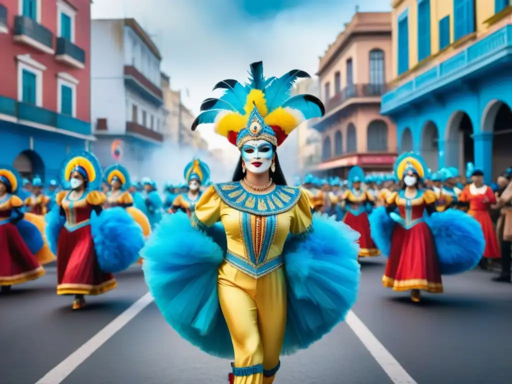 Vibrante escena de una actuación de murga durante el Carnaval en Montevideo, Uruguay