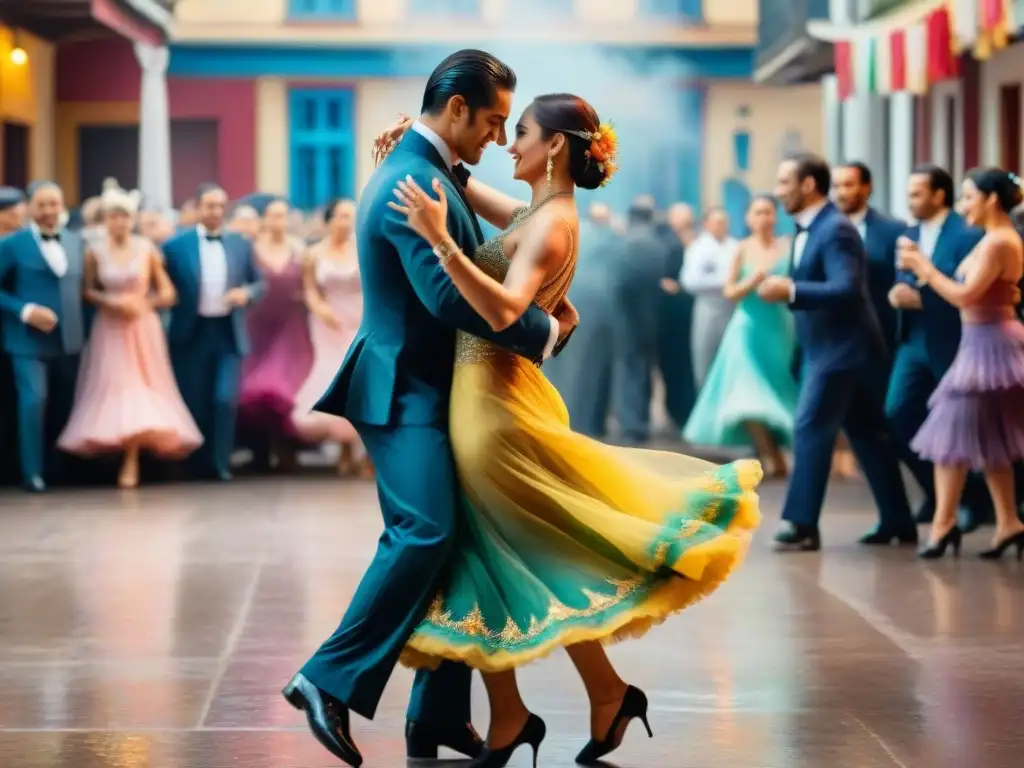 Vibrante escena de baile Milonga y Vals Criollo en Uruguay durante Carnaval