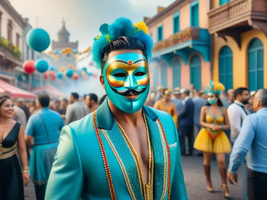 Vibrante escena callejera durante el carnaval en Uruguay, preservando la tradición de las comparsas