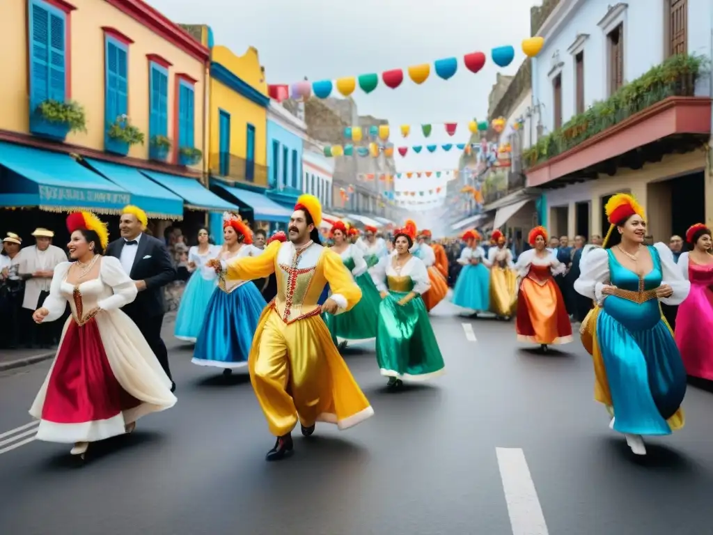 Vibrante escena de Carnaval en Uruguay con trajes icónicos