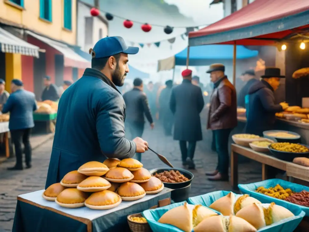 Un vibrante mercado callejero durante el Carnaval en Uruguay con comida tradicional