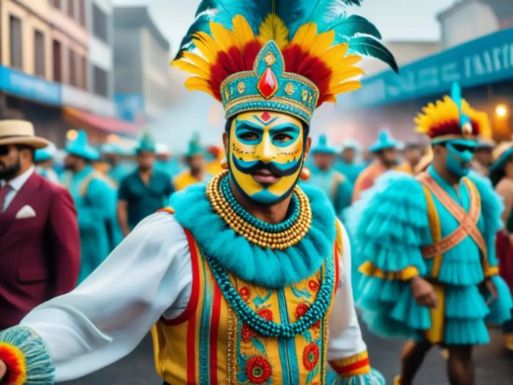 Vibrante pintura acuarela del Carnaval en Uruguay