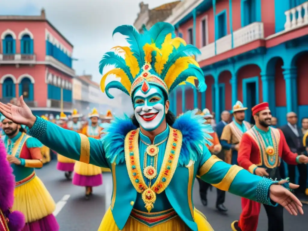 Vibrante pintura acuarela del Carnaval en Uruguay con significado cultural Carnaval Uruguayo