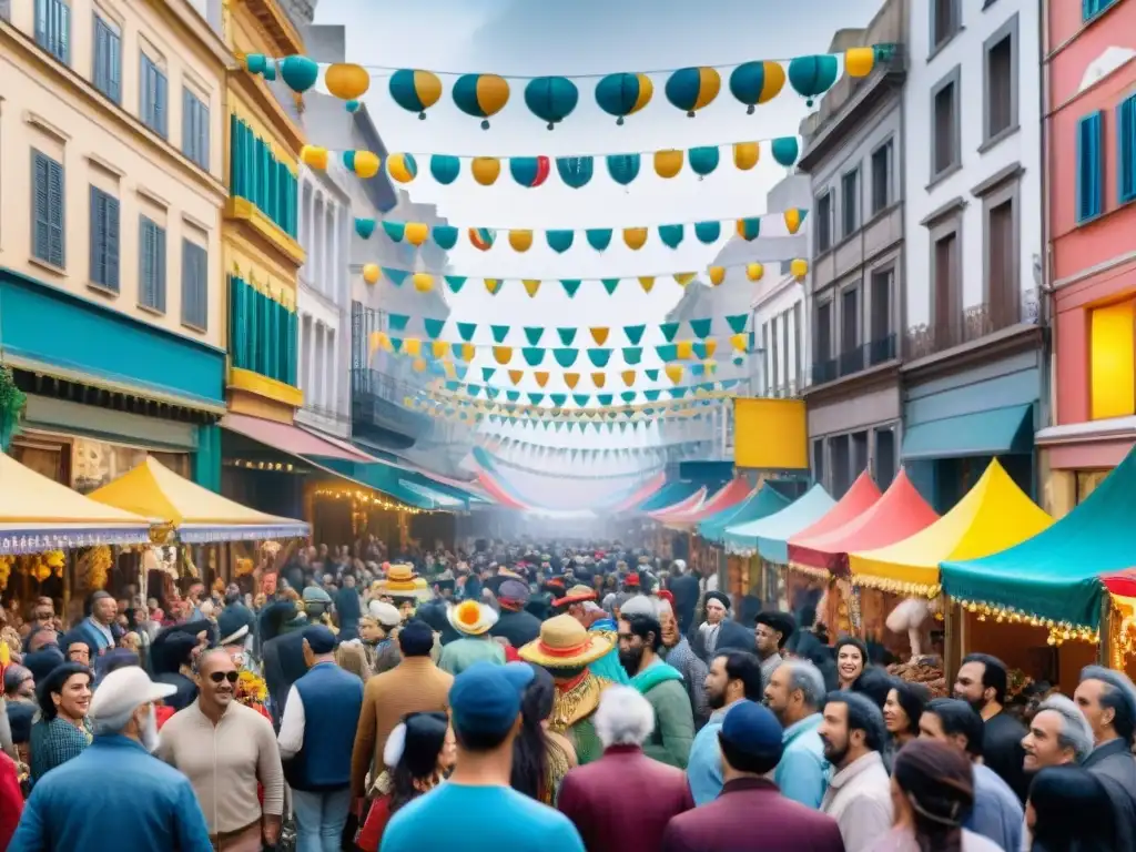 Vibrante pintura acuarela del Carnaval en Montevideo, Uruguay