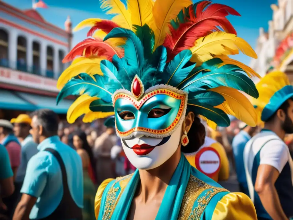 Vibrante pintura acuarela del Carnaval Uruguayo 2023: colores, música y baile en las calles festivas