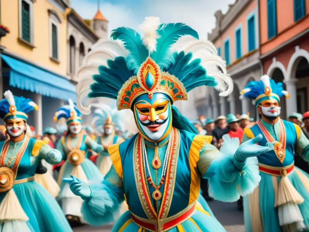 Una vibrante pintura acuarela del Carnaval en Uruguay