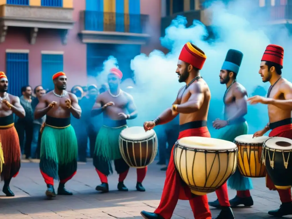 Un vibrante taller de candombe en Uruguay: tambores, colores y ritmo en una escena llena de energía y alegría