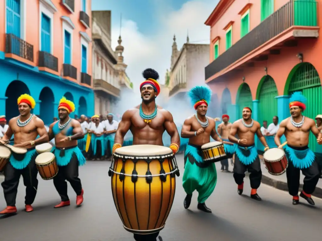 Vibrante talleres de Candombe en Uruguay con músicos, bailarines y espectadores animados