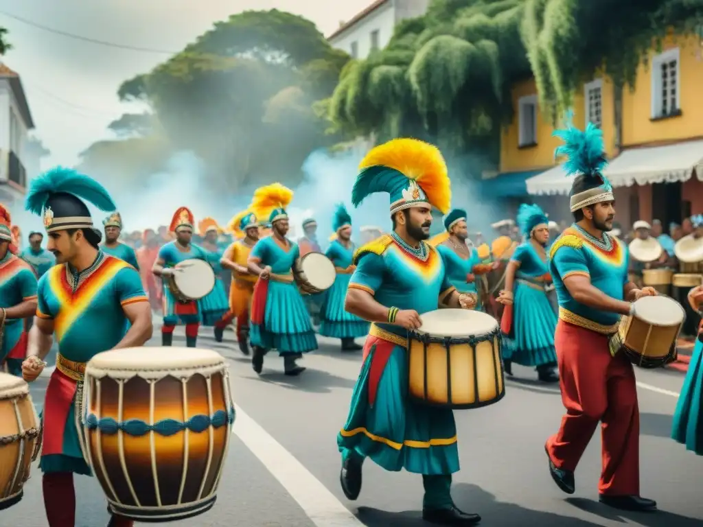 Candombe vibrante en Uruguay: desfile con tambores, bailarines y música afro