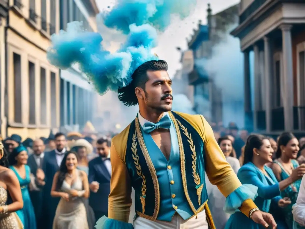 Celebración vibrante de la vida de los artistas carnavaleros en las calles de Uruguay durante la temporada de carnaval