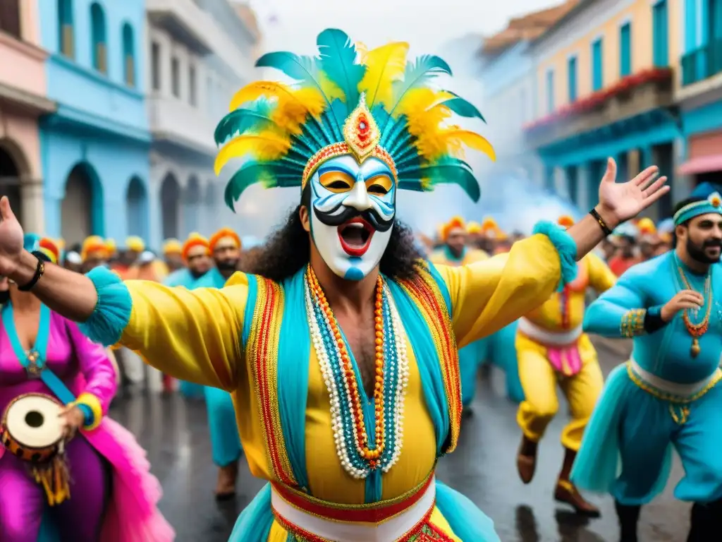 Vibrante transmisión en vivo del Carnaval Uruguayo: desfile colorido, música tradicional y espectadores animados en las calles