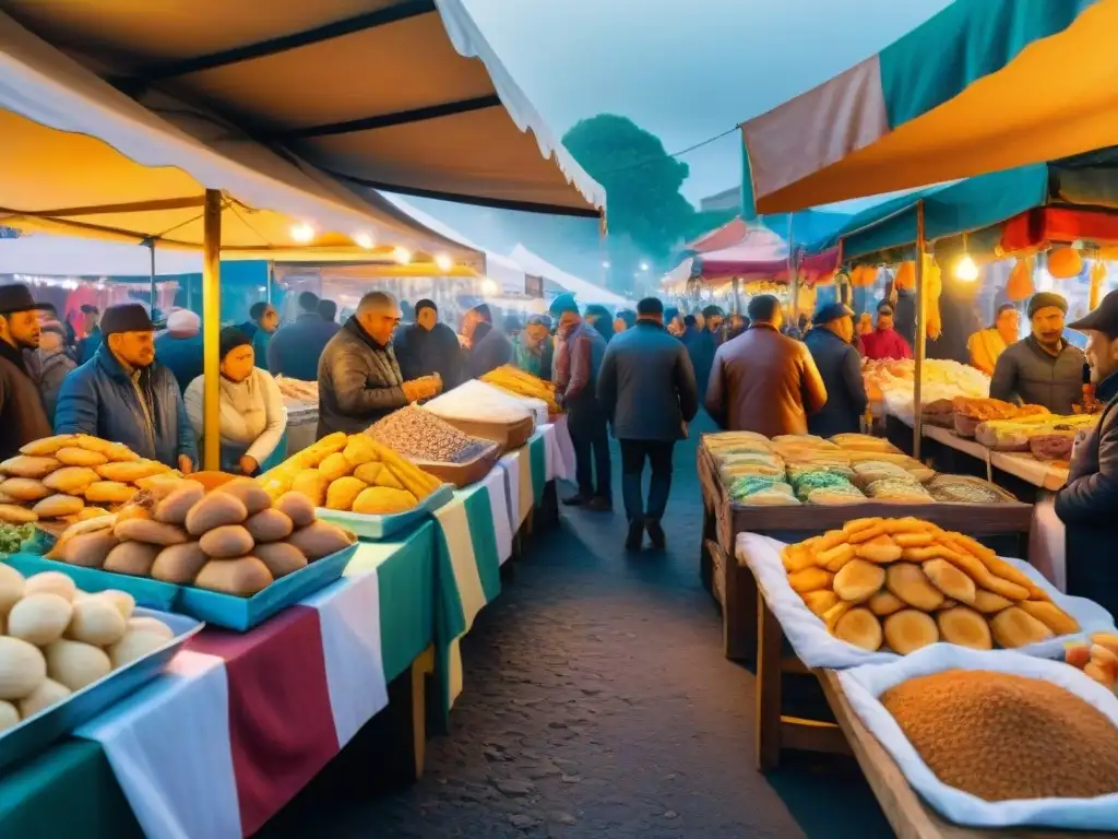 Vibrantes puestos de mercado en Carnaval uruguayo con sabores del Carnaval Uruguayo