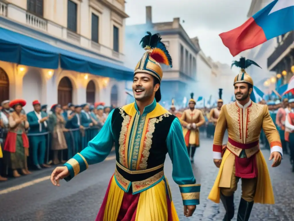 Una viva escena del Carnaval Uruguayo, con danzas y colores vibrantes